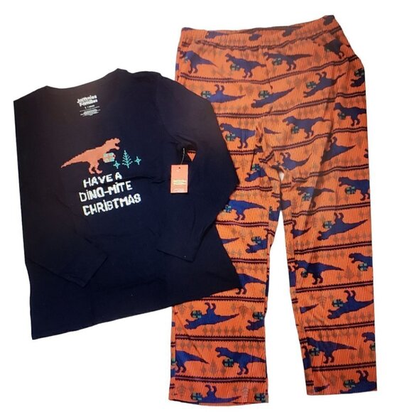 Christmas Dinosaur Pajamas 2PC Set Womens Sz L Jammies for your Families PJs NEW - Picture 1 of 4